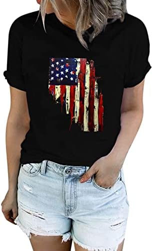 EUA 4 de julho Tops fofos para mulheres 3/4 manga patriótica American Flag Pullovers V-deco
