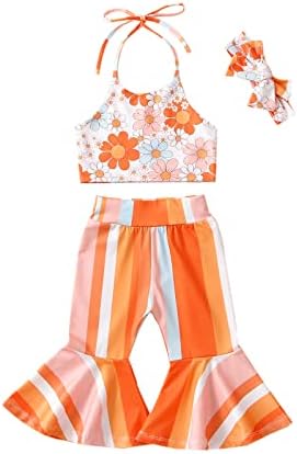 Crianças Criança Criança bebê Roupos de verão Roupa de sino de baixo roupa floral com estampa floral com coletes de cabeceira mangas + calças de calça