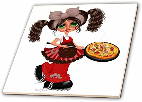 3drose fofa italiana menina com uma ilustração de pizza - azulejos