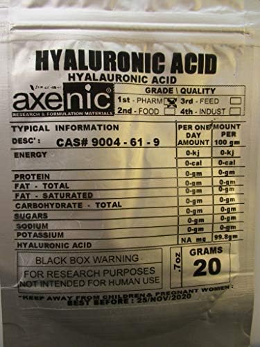 5gramas axênicos de ácido hialurônico 99,9%, ácido halaurônico, hialuronato de sódio
