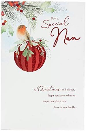 Nan Christmas Card- Para Nan com palavras agradáveis- Cartão de Natal Robin Festivo- Cartão Presente para Her- Christmas Gifts for Nan