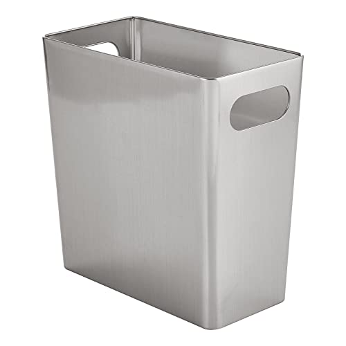 lixo de retângulo de metal de aço inoxidável mdesign com alças, lixo de 2,1 galões, lixeira para banheiro, quarto,