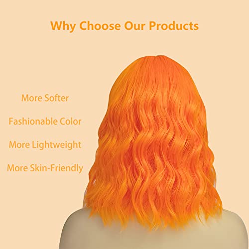 Perucas de laranja TimiJoy para mulheres 12 polegadas curtas Curly Wavy Wig Wig feminino Bob laranja perucas do ombro para cosplay