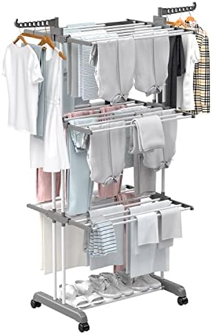 Winyousk [2023 Rack de secagem de roupas de atualização de qualidade, rack de lavanderia móvel de 4 camadas, roupas de