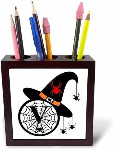 3drose monogram v halloween chapéu de bruxa aranhas e web - titulares de caneta de telha
