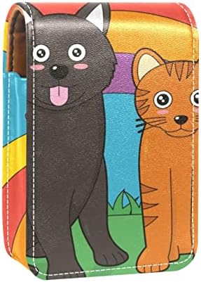 Mini estojo de batom com espelho para bolsa, cão arco -íris e gato amor portátil portátil titular organização