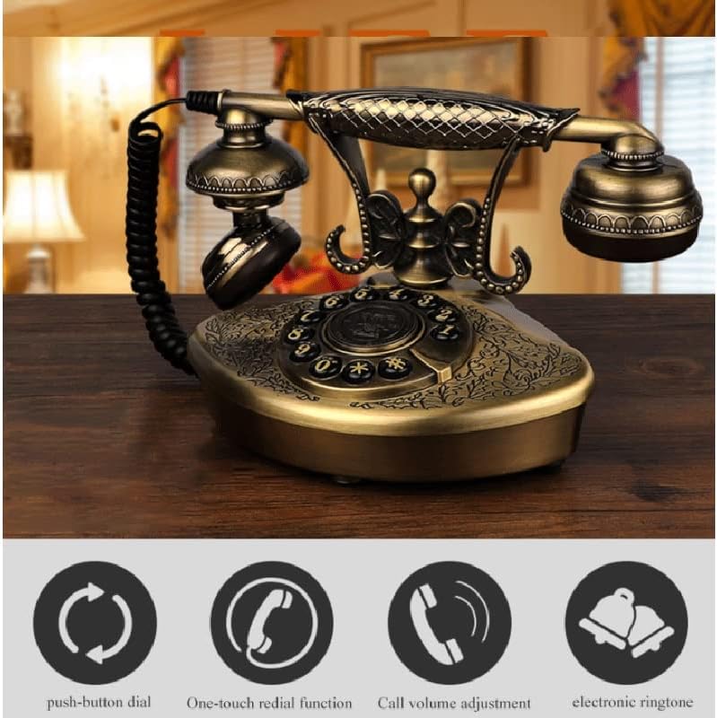 ZLXDP Desk -mesa vintage Telefone Antique Botão Dial Telefone de metal, toques eletrônicos, decoração telefônica do