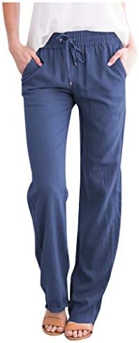 Calças de linho de algodão feminino calças de cintura alta de verão calça palazzo casual calça de perna larga e largura