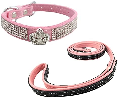 Newtensina Fashion Diamante Cola de cachorro e coleira de trela com trelas para cães - rosa - M