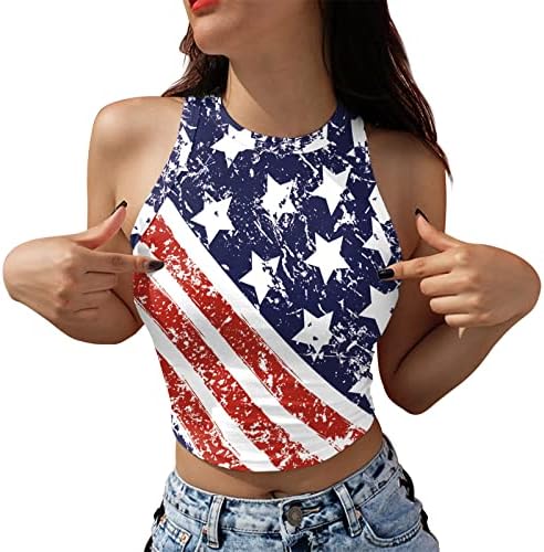 4 de julho Camisas para mulheres American Flag Summer Summer Sleesess O-Gobes Top Top Stars Stripes Shirt Casual