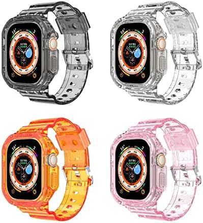 Caso de silicone transparente Ankang para Apple Watch Series 8 49mm Ultra Rubber Cobertura completa pulseira integrada pulseira para iwatch8 correia