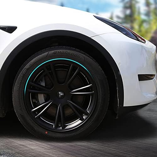 Erivis 4pcs Capas de roda cubos para Tesla Modelo Y, Samurai Black Hubcap Capas de roda para carros