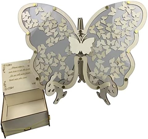 Livro de convidados de casamento Vumsyme Livro de convidados de borboleta de madeira Drop 1set Butterfly Frame Convidado Livro de placas para suprimentos de festa