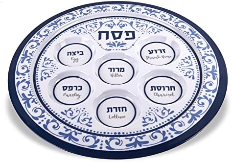 Placas de sede da Páscoa 12 Melamina - 6 Seção Placa marcada com alimentos simbólicos de Pesach Seder - bandeja redonda para adultos,