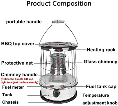 Aquecedor de querosene portátil de 3000W, aquecedor de convecção de querosene, com chama ajustável, ideal para interno e externo, 6L