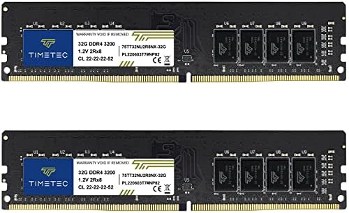 Timetec 64GB Kit DDR4 3200MHz PC4-25600 CL22 1,2V Não ECC 2RX8 Dual Rank 288 Pin Udimm Desktop PC Memória do computador RAM