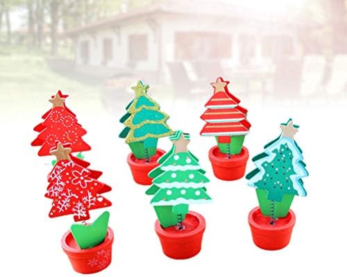 ABAODAM 6PCS Christmas Flower Shape Memo titulars decors de madeira clipe de foto de árvore de Natal colorida para a decoração de
