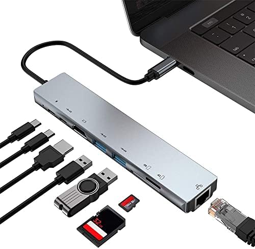 Hub USB C, portátil 8 em 1 hub USB Tipo-C 4K USB 3.0 para laptop PC