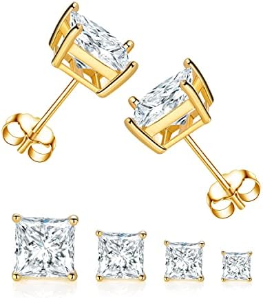 4 Pares Real Gold Bating Square Stud Brincha