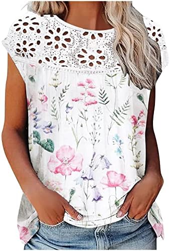 Moda Womens S-S-S-Shirts Sumts Summer 2023 Trendy Lace Top Top Casual Logo Blouse