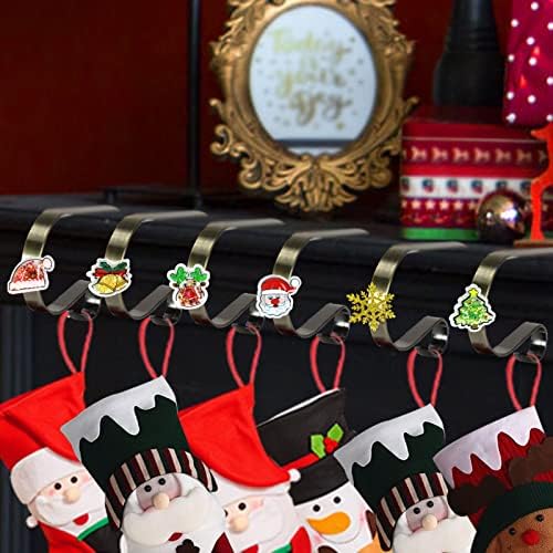 Halovin Christmas Stockings Titulares para o conjunto de manto de 6, clipes de meia de Natal sem deslizamento ganchos de cabide para lareira, ganchos de meia ajustável