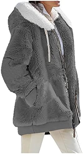 Party Top elegante para o inverno de inverno de manga comprida com capuz com bolsos Sweater Fit Fuzzy Deep V Neck Warm Solid
