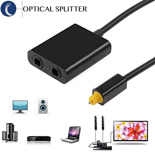Splitter óptico EMK 1 em 2 out Toslink Splitter Audio Optical Splitter Fiber Converter 24K Conector de banheira de ouro