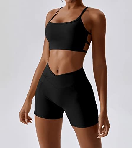 IWemek Women's Workous Define 2 peças Roupas de ioga de ioga com cintura de ioga shorts e roupas de ginástica de ginástica esportiva