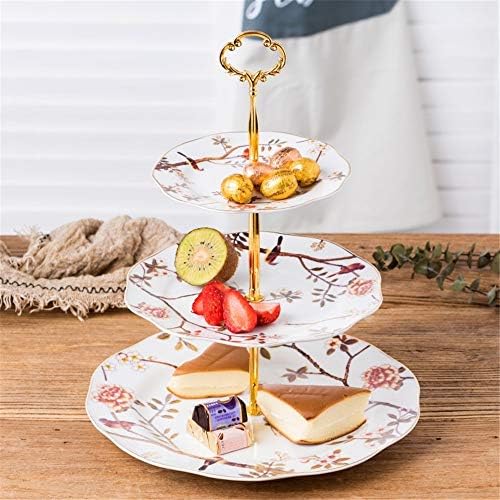 Bandeja de bolo de 3 camadas de bolo de cerâmica padrão de flor Placa de fruta de fruta Cupcake Cupcake para bolos de sobremesas