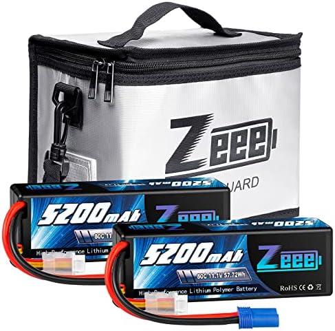 Zeee 3s Lipo Bateria 5200mAh 11.1V 80C Caso dura Bateria EC5 Conector 2 Baterias de embalagem com 1 PCS Lipo Safe Bag