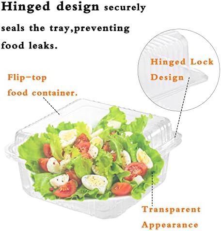Recipientes de alimentos com dobradiças de plástico transparente de 100pack, quadrado de plástico transparente retirada recipientes,