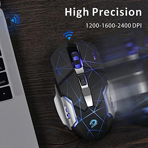 UCIEFY T85 Mouse sem fio recarregável, 2,4g de jogos de jogo silencioso ergonômico óptico portátil com receptor USB, 3 DPI ajustável,