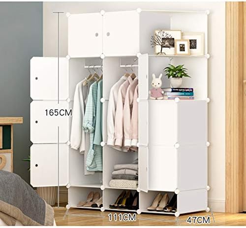 Guarda-roupa portátil de resina, armazenamento modular prateleiras armário de estante de estante para quarto branco-branco L111 × W47