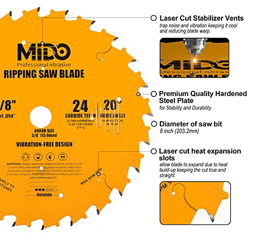 MIDO Profissional Abrasivo SAW Blade Mitre SAW Lâminas de serra de 24 dentes Tico de corte de carboneto Tico para colegas de serra para