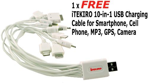 Kit de carregador de bateria de carro de parede AC ITEKIRO para Panasonic DMC-FX40N + ITEKIRO 10 em 1 Cabo de carregamento USB
