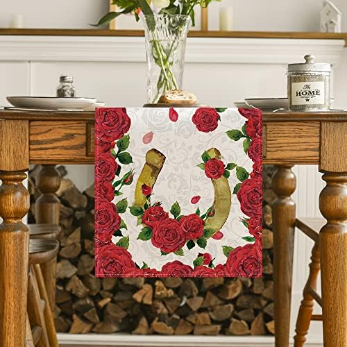 Modo Artóide Horseshoe Rose Kentucky Derby Table Runner, Festival Sports Holiday Kitchen Dining Table Decoration for Home