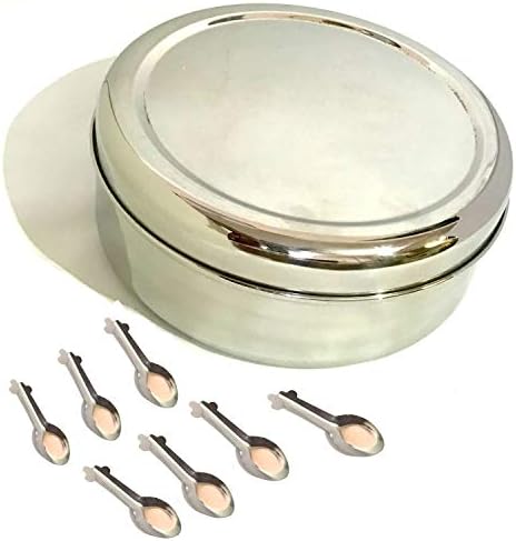 Caixa de contêiner de especiarias de aço inoxidável com 7 colher pequena masala dabba para cozinha com tampa tradicional masala caixa