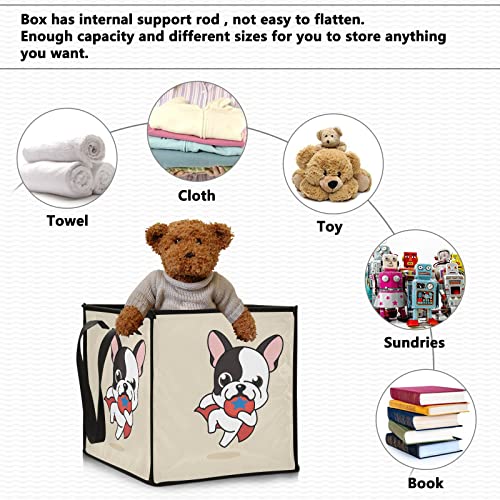 Desenho animado de desenho animado francês bulldog bin bin colapsível cesto de brinquedo cesto de lavanderia cesta de berçário impermeabilizada com alças para crianças berçário de berçário brezy shelf brinquedos decoração