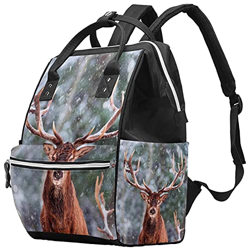 Elk na bolsa de fraldas da neve Backpack Mummy Backpack de grande capacidade Bolsa de enfermagem Bolsa de viagem para cuidados