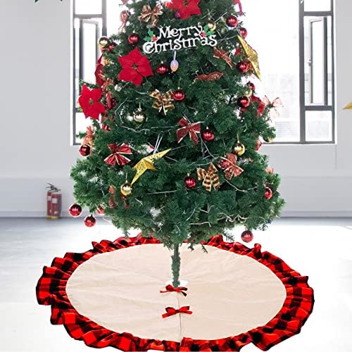 Saia de árvore de Natal de Bolatech Burlap, Design de babado de xadrez vermelho e preto, árvore de Natal de dupla camada de 48 polegadas, árvore de Natal, decoração de interiores de festa em casa de ano novo