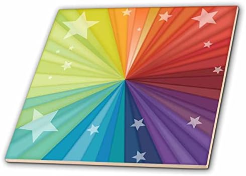 3DROSE Padrão abstrato de raios radiais de cores e estrelas do arco -íris - azulejos