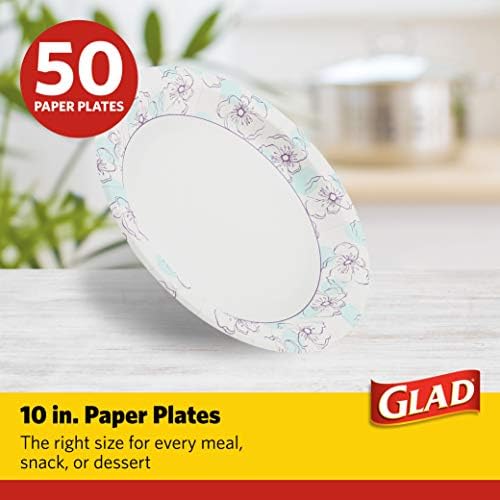 Placas de papel descartáveis ​​felizes, 50 placas de papel a granel, estampa de flor rosa e placas de papel descartáveis ​​redondas 10 pol.