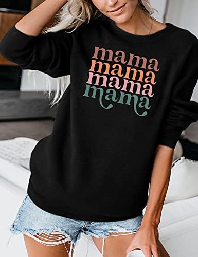 Blooming Jelly feminino Mama Moletom Sorto Crewneck Tops de Manga Longa Letra Casual Imprimir camisas fofas Pullover gráfico
