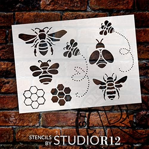 Bee enfeites estêncil por studior12 | Craft DIY Spring Home Decor | Pintar placar de madeira | Modelo Mylar reutilizável