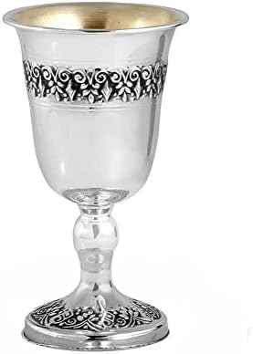 Zion Judaica .925 Copo Kiddush Silver Silver Silver Wine - Personalização opcional