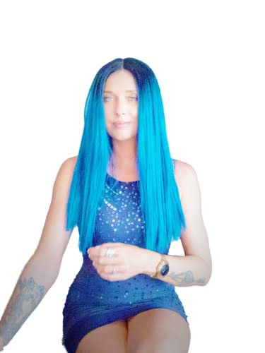 MZ-RZCX Straight Wigs Lace Formamento frontal Fechamento sintético Perucas de cabelo reto longas perucas azuis para mulheres negras pré-arrancadas com peruca de fibra de fibra de bebê para gravação de vídeo