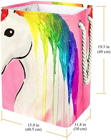 Deyya Rainbow Unicorn Laundry Bestkets dificultam altos altos dobráveis ​​para crianças adultas meninos adolescentes meninas em quartos Banheiro 19.3x11.8x15.9 em/49x30x40.5 cm