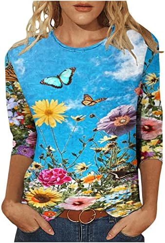 Camisa superior para meninas outono verão 2023 Roupas modernas 3/4 manga Crew Crew Neck Graphic Fit Fit Lounge Camisa 98 98