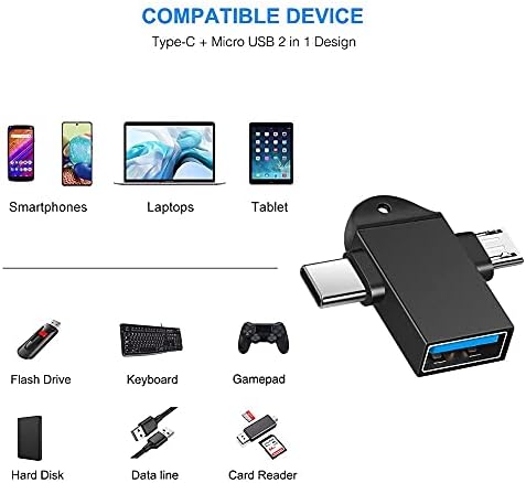 Leizhan USB C & Micro para USB 3.0 Adaptador feminino 2 pacote, adaptador Tipo C para USB, conector do adaptador micro USB compatível com MacBook Pro/Air iPad Pro OTG Micro e Tipo-C dispositivos