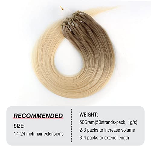 Abh AmazingBeauty Hair Micro anel ombre loira 50g 50s Micro Links Extensões de cabelo Humano Ash marrom ombre Platina
